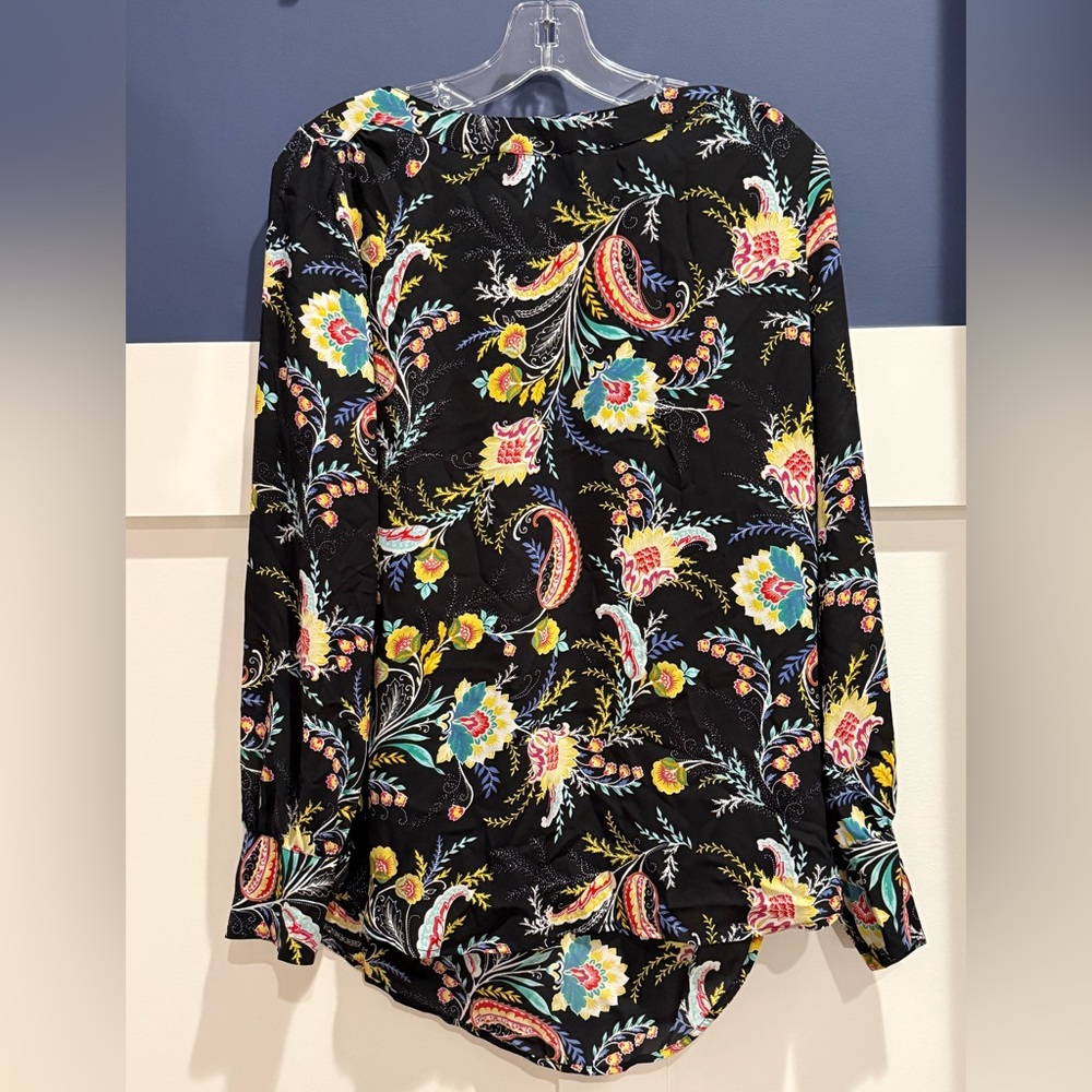 LOFT Black Paisley Floral Long-Sleeve Blouse Size M